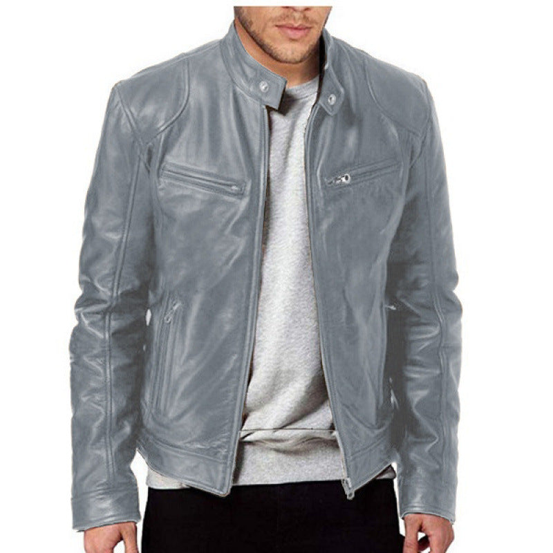 Foreign Trade European and American Men's Leather Jackets for Men and Teenagers Stand-Up Collar Punk Men's Motorcycle Leather Jackets Wholesale
