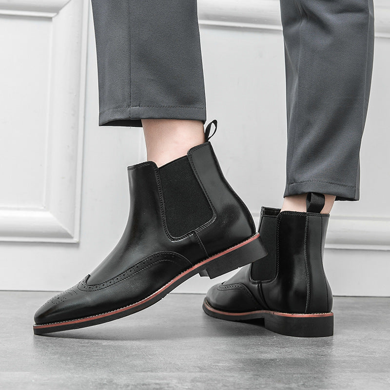 Men's Leather Boots Cross-border plus size New Shoes Fashion Men's High-top Chelsea Boots British-style Brock Shoes