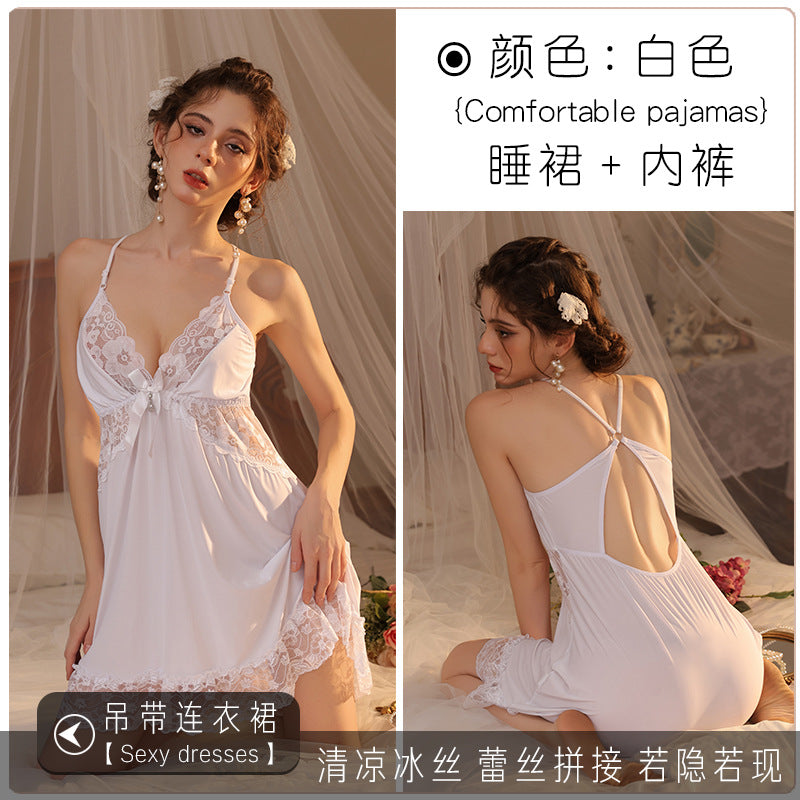 Wholesale Sexy Pajamas for Women 2025 New Lace Suspender Nightgown Mesh Summer Thin Home Dress
