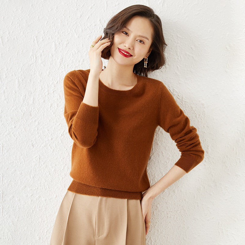 Sweater Women's Autumn and Winter Round Neck Knitted Sweater Women's Thin Long-Sleeved Bottoming Sweater Cross-Border Sweater Women's Non-Wool Knitted Sweater