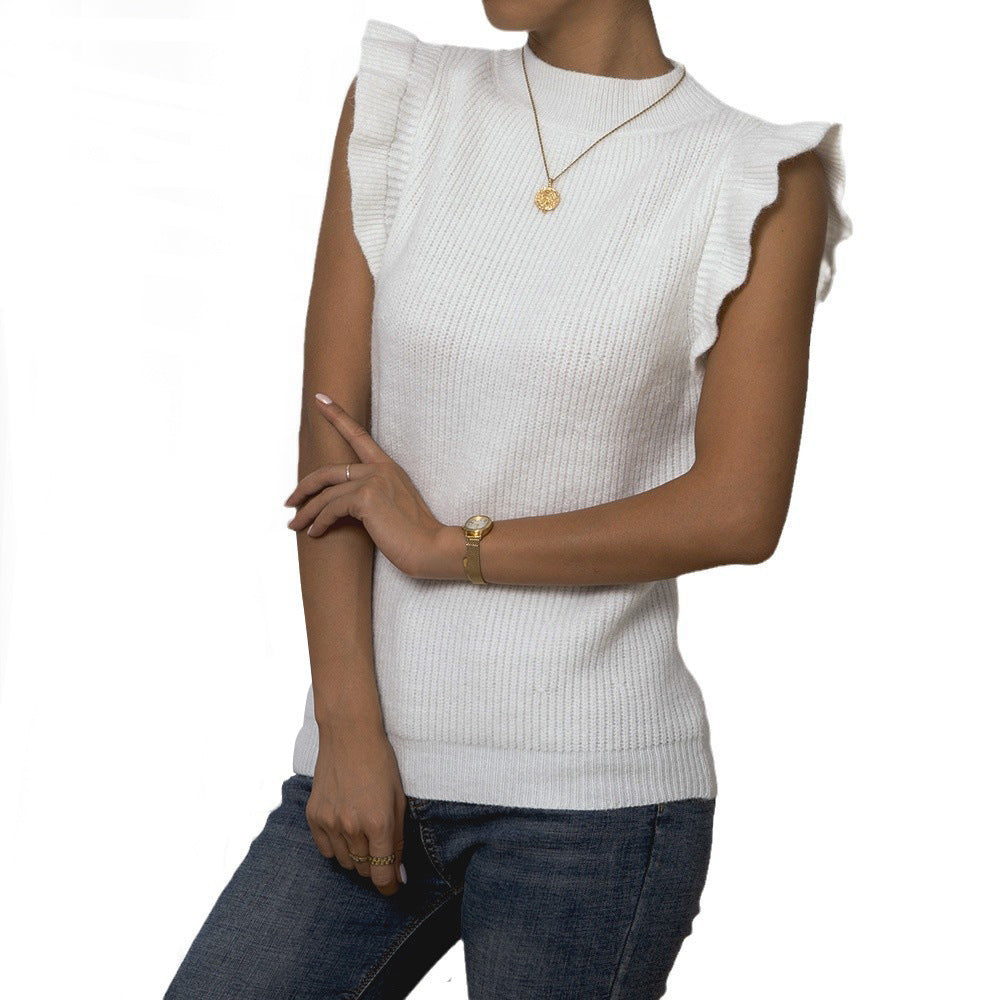 2024 Cross-border Hot Sweater Flying Sleeve Sweater Half-turtleneck Women Sleeveless Sweater Slim Fit Amazon Hot Sale