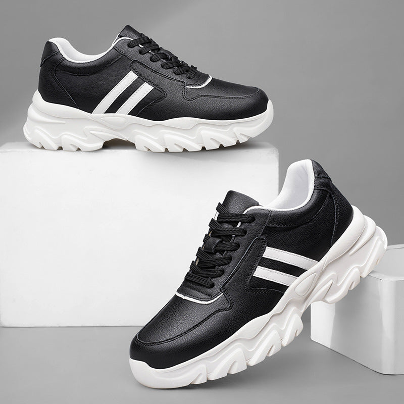 Men's Shoes Inner Height Increase 6/8 Sports Casual Shoes Spring Low-top Cowhide Face Thick-soled Running Small White Sneakers