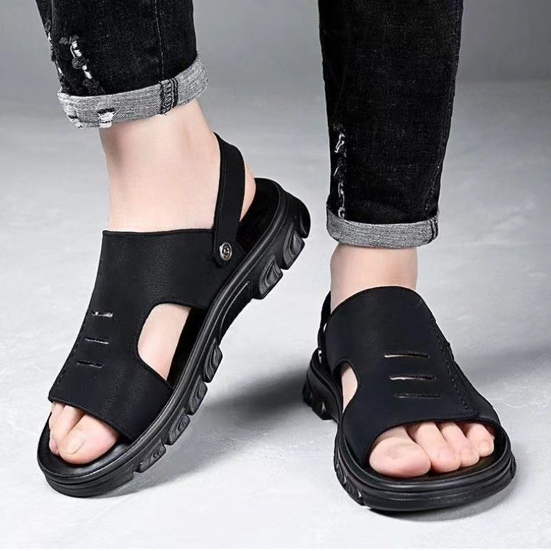 A generation of men's sandals non-slip summer casual middle-aged dad beach sandals wear soft bottom leather sandals