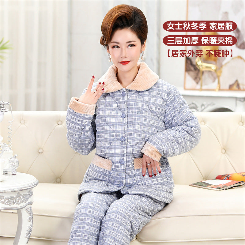 Sleeping beauty pajamas fall/winter women's cotton padded three-layer thick warm and cold-proof home clothes mother's day gift 08