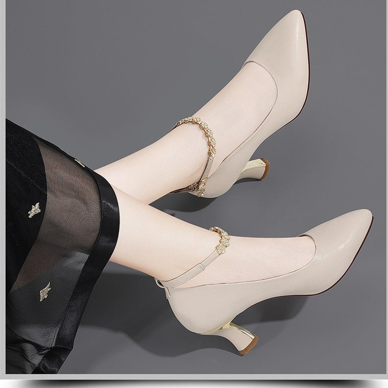 European and American Fashion Sexy Diamond-Encrusted One-Line Buckle High Heels Shallow Mouth Pointed Toe Nightclub Slimming High Heels Women's Shoes Single Shoes Wholesale