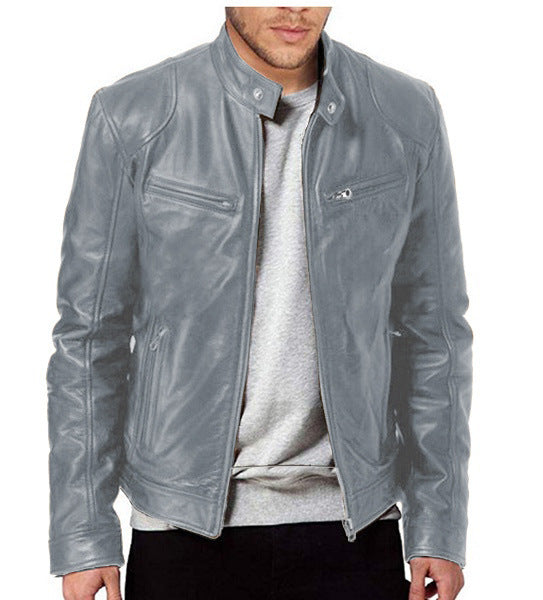 2024 Foreign Trade European and American Men's Clothing Men's Leather Jacket Male Teenager's Collar Punk Male Motorcycle Leather Jacket Batch