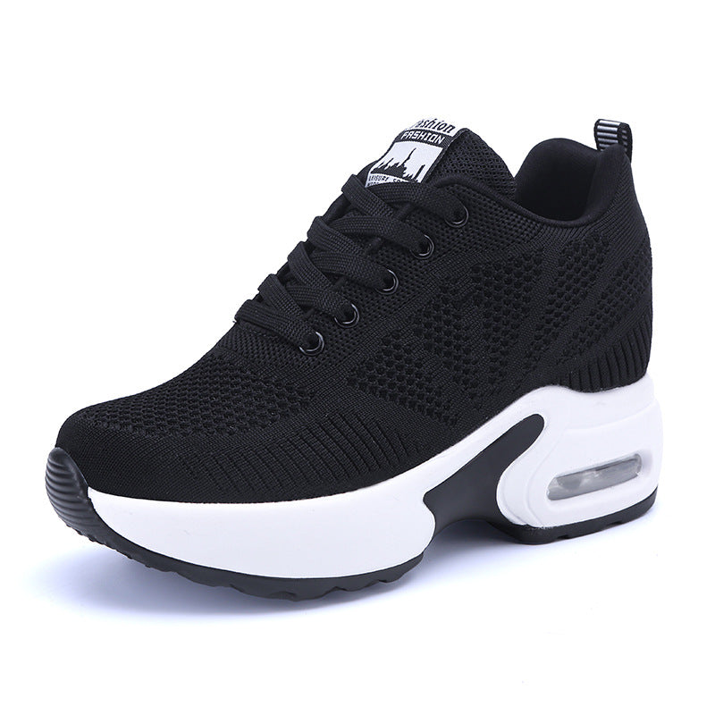 Women's Height-Increasing Shoes Spring 2025 New Single Shoes Thick-Soled Travel Shoes Black Versatile Summer Casual Sports Shoes for Women
