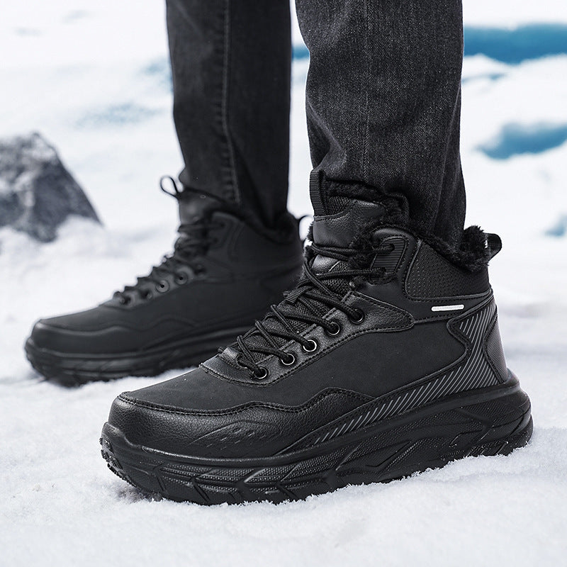 2024 autumn and winter cotton shoes men's waterproof snow boots men's shoes winter fleece-lined sneaker northeast cold warm boots