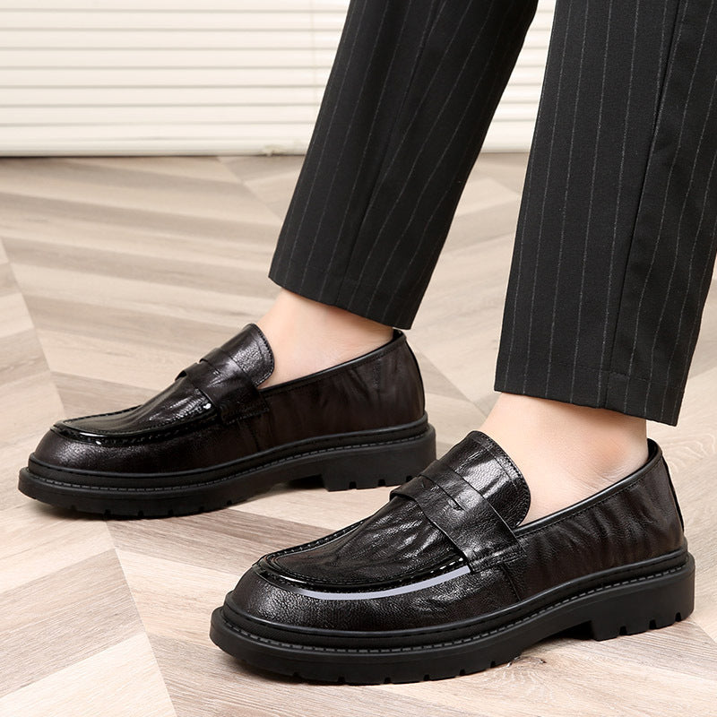 2023 spring men's shoes breathable leather legged loafers thick-soled business men's casual leather shoes tide shoes wholesale