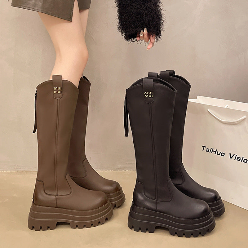 Thick-Soled Over-The-Knee Boots for Women, New Retro Fashion Leather Boots, Elegant Popular Street Fashion Boots, Knight Boots