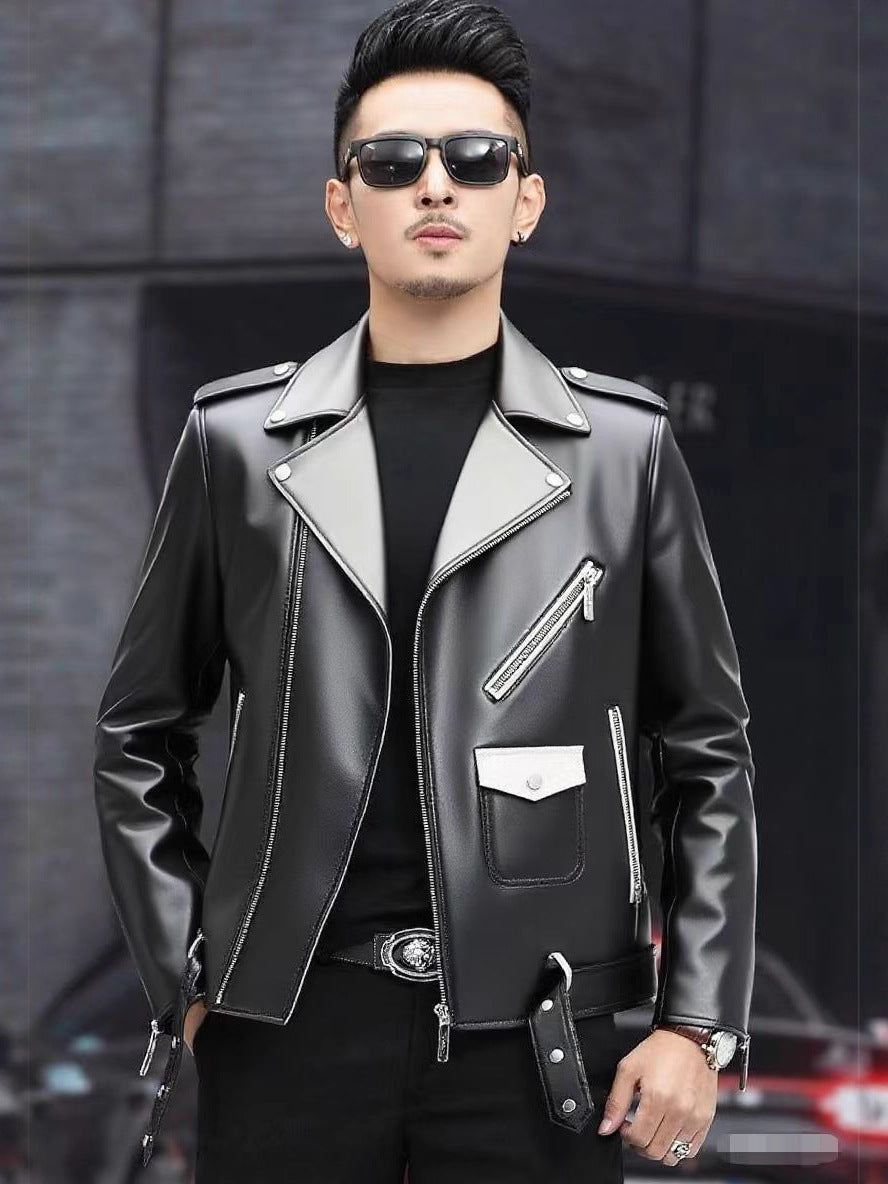 2025 New Handsome Leather Jacket Men's Spring and Autum New Trendy Korean Style Leather Casual Baseball Uniform Motorcycle Jacket
