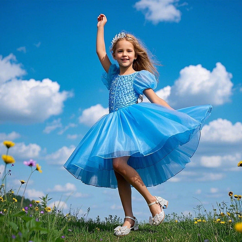 Cinderella Crystal Shoes Silver Model 4 Years Old Party 5 Princess Shoes 6 Little Girl Leather Shoes Children's High Heels 7 Sweet