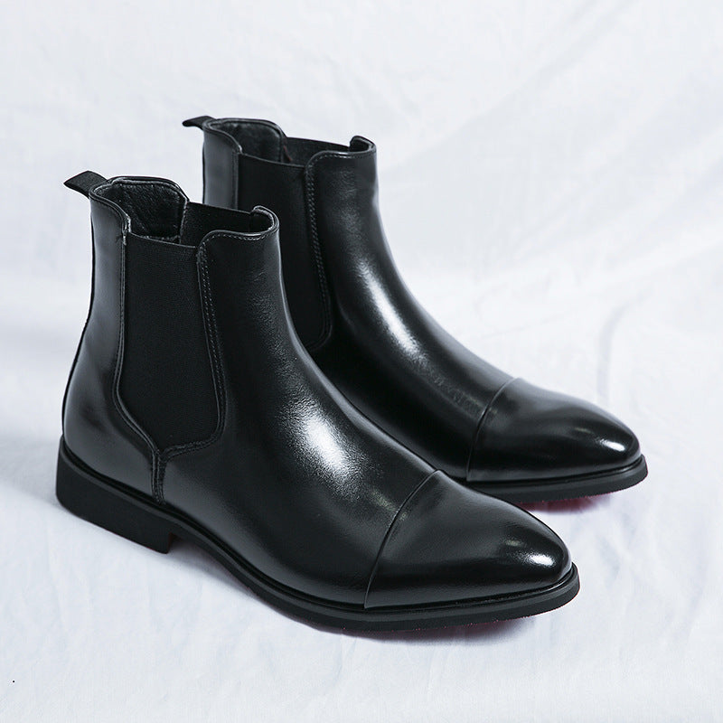 Men's Cross-border plus size New Casual Leather Boots Fashionable High-top Chelsea Boots Korean Fashionable Retro Leg Leather Shoes