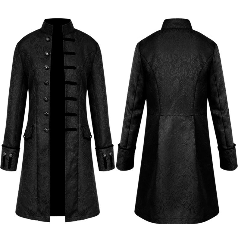 Men's coat Amazon European and American style medieval clothing coat jacket windbreaker long retro stand collar performance clothing