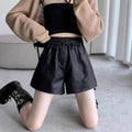 Leather Shorts Women's Autumn 2024 New High Waist Slimming A- Shaped PU Leather Pants Autumn and Winter Wide Leg Pants Outer Wear with Boots Pants