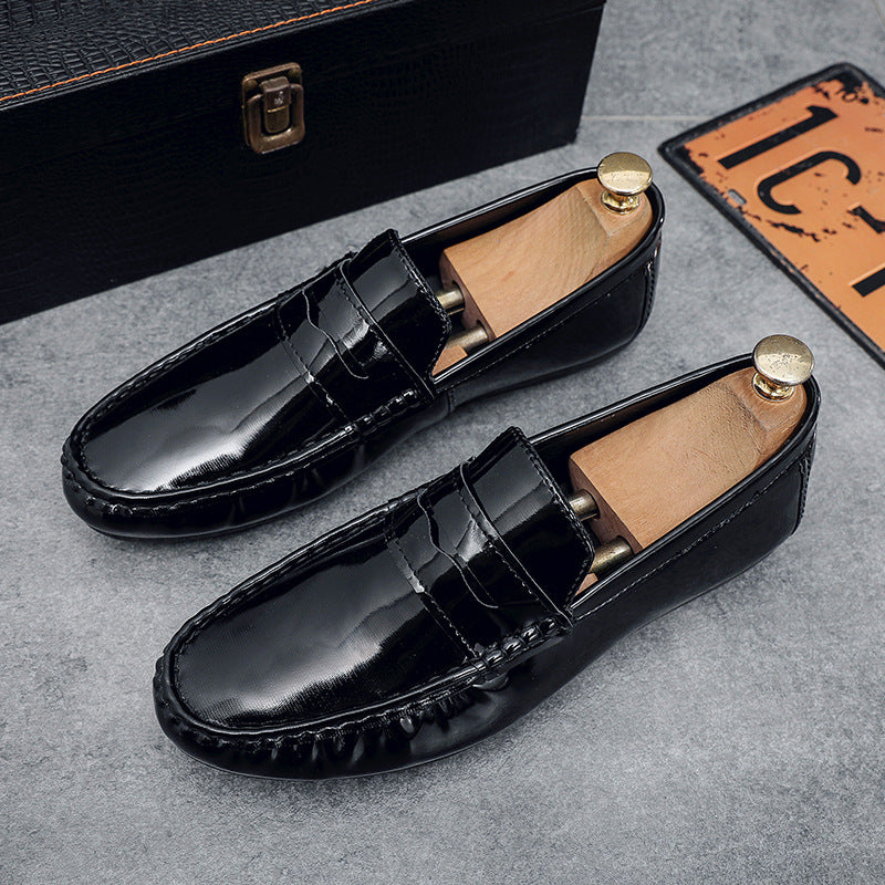 Bright leather loafers men's 2023 autumn new men's casual leather shoes business patent leather soft bottom breathable driving shoes