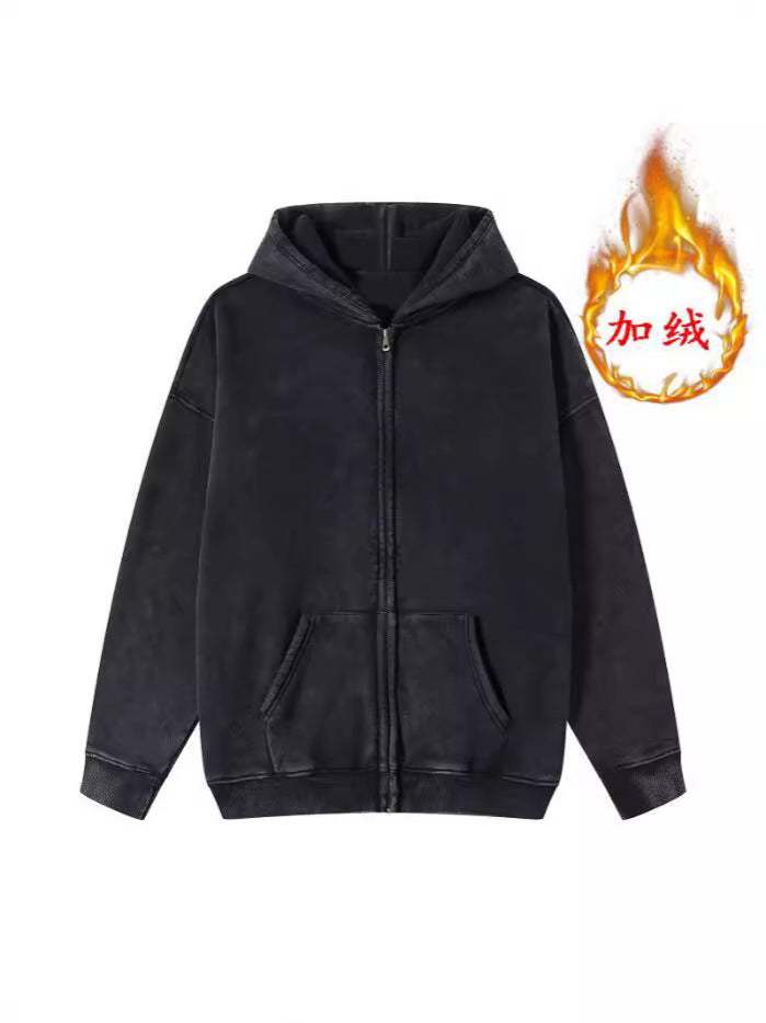 Cross-border American-style Heavy High Street Washed Old Cardigan Hoodie Sweater Men's and Women's Loose Retro Hoodie Coat Autumn