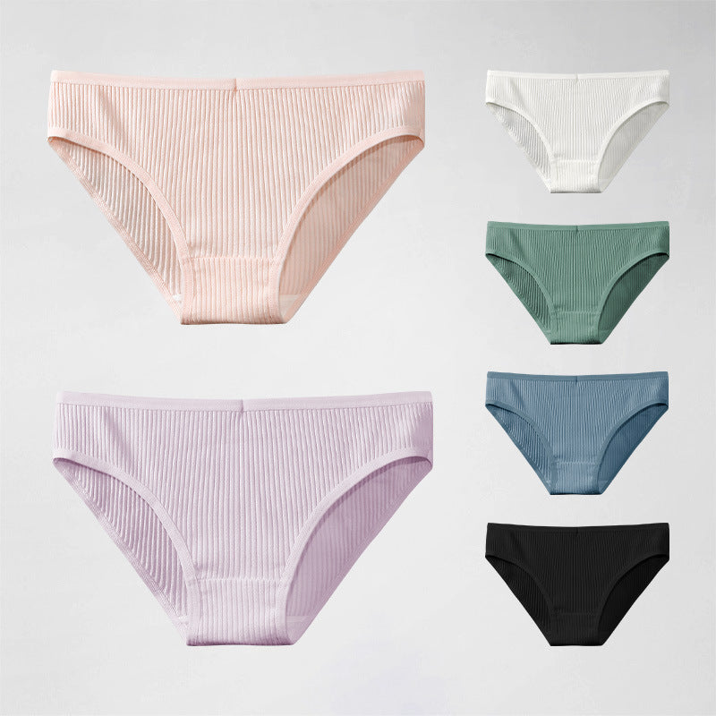 Women's Cotton Underwear Women's Comfortable Breathable Striped 100 Cotton Crotch Briefs Mid-Waist Simple Young Girl's Underwear