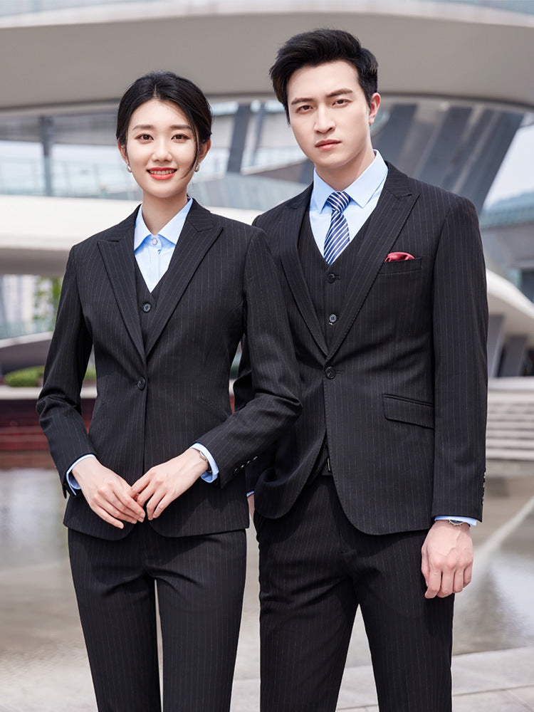 Black striped suit men's and women's high-end business wear formal wear Hotel management manager sales work clothes suit suit