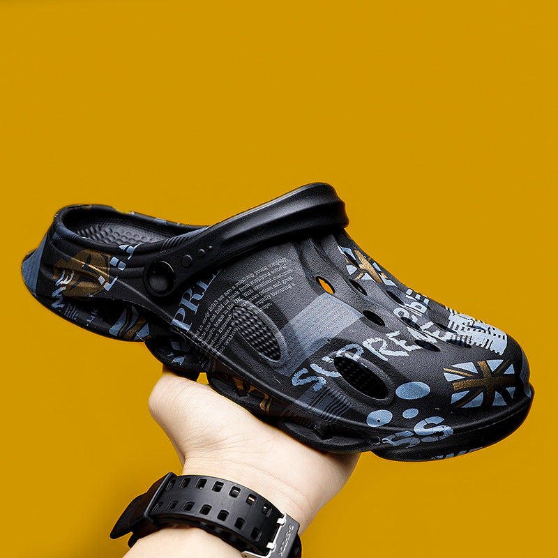 2022 Summer New Hole Shoes Men's Outdoor Casual Sandals and Slippers Korean Style Beach Shoes Men's Toe Sandals