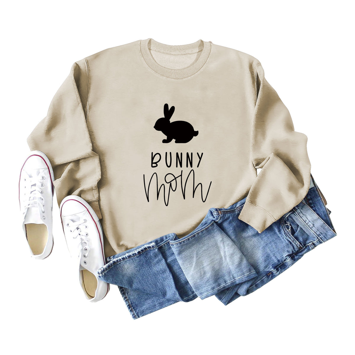 Amazon Cross-Border Export European and American Fashion Bunny Mom Fun Casual Women's Loose Long-Sleeved Round Neck Sweatshirt