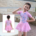Children's Swimsuit for Girls, One-Piece Skirt-Style Swimwear for Older Children, Student Girls' Hot Spring Swimsuit, Floral Little Princess