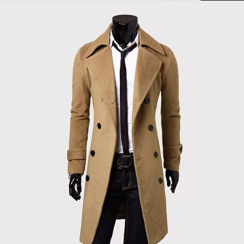 [M-4XL] Cross-border 2024 Fall/Winter Long Double-breasted Windbreaker Men's Wool Coat Slim Fit Wool Coat Men