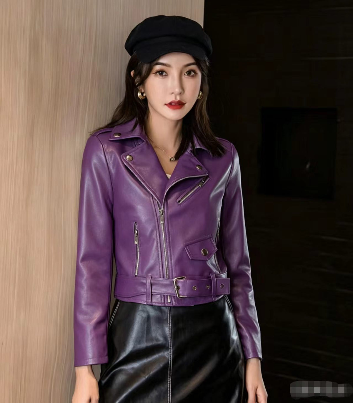 2025 Spring and Autumn New Yellow Women's Leather Jacket Large Size Women's Jacket Short Women's Leather Jacket Motorcycle Wholesale