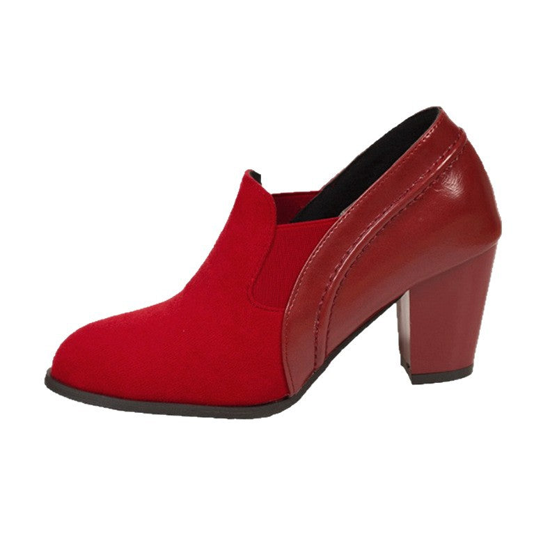 Red High Heels for Women 2025 Autum New Thick Heel Pointed Toe Deep Mouth Flats Korean Style Large Size Elastic Fashion Women's Shoes