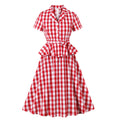 European and American Amazon cross-border suit collar plaid retro ruffled strap waist Hepburn style women's dress