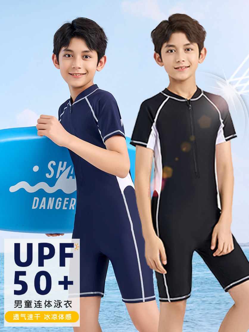 Children's Swimwear for Boys, One-Piece 2026 New Model, Professional Sun Protection Training Swimsuit for Older Kids, Custom-Made Boys' Swimwear for Hot Springs