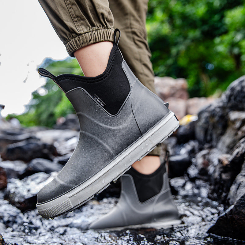 Cross-Border New Brown Men's Rain Boots, Short-Tube Sports Shoes, Fashionable Rain Boots, Waterproof and Non-Slip Outdoor Water Shoes, Wading Rubber Shoes