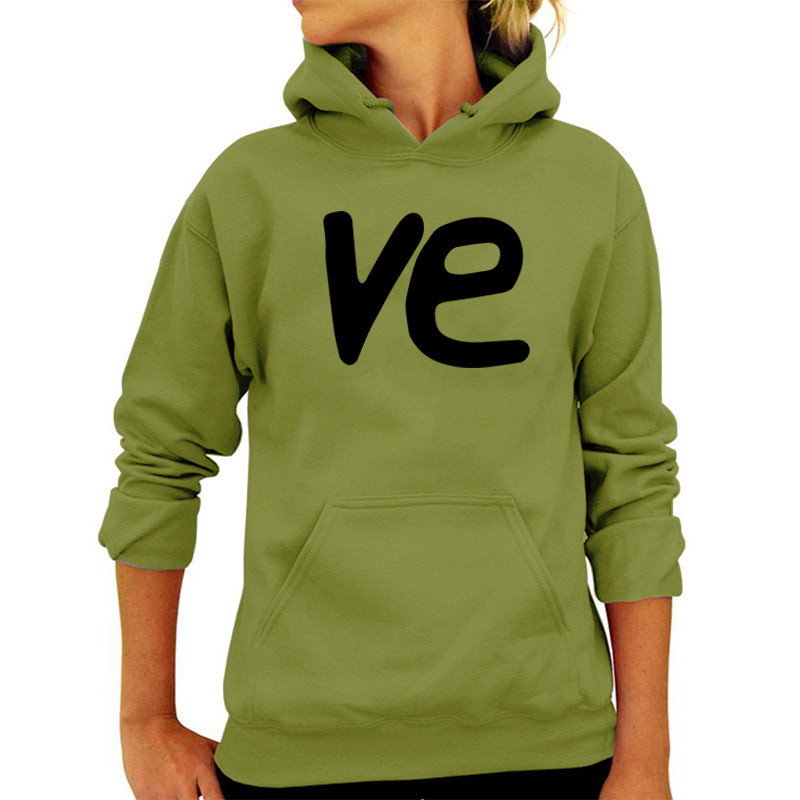 VE Letter Printing Hooded Sweat European and American Women's Autumn and Winter Top Fashion Loose Amazon Foreign Trade Cross-border
