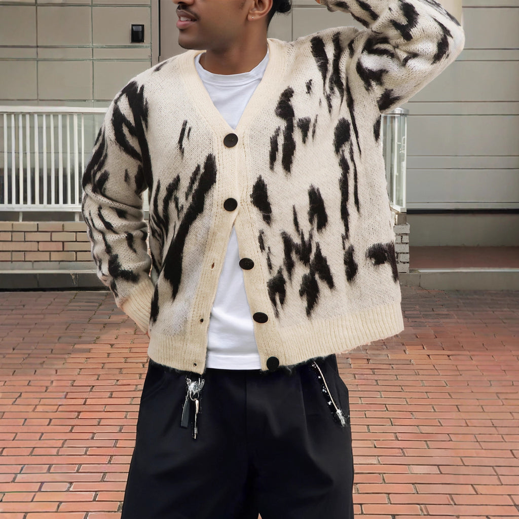 Andrei | Street Hip-Hop Style Sweater for Men, Autumn and Winter Style, Contrasting Colors, Lazy Style, Versatile, Loose Long-Sleeved Knitted Cardigan