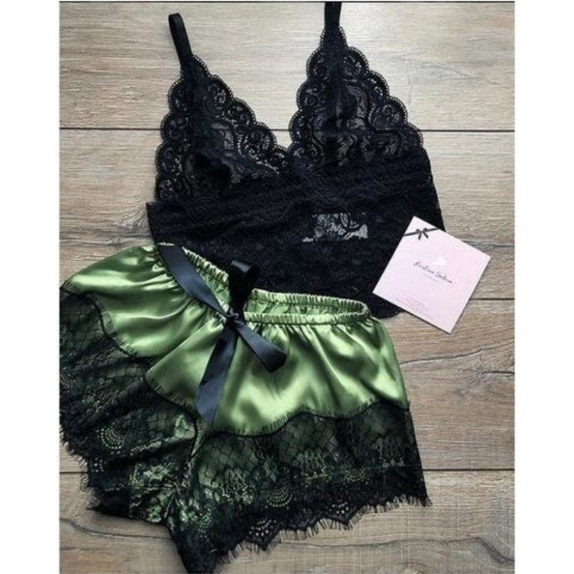 Summer Women's Silk Sling Princess Pajamas Sexy Temptation Two-piece Underwear Nightwear Home Clothes