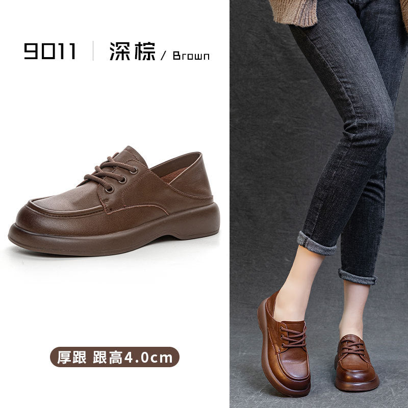 2026 New Retro Loafers, Genuine Leather Soft Thick-Soled Shoes, Brown Spring Leather Shoes for Women, Versatile British Style Shoes