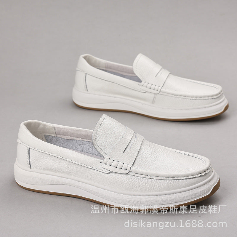 2025 Summer Men's Genuine Leather Casual Loafers Slip-On Driving Shoes Lychee Pattern Leather Shoes Breathable Non-Slip