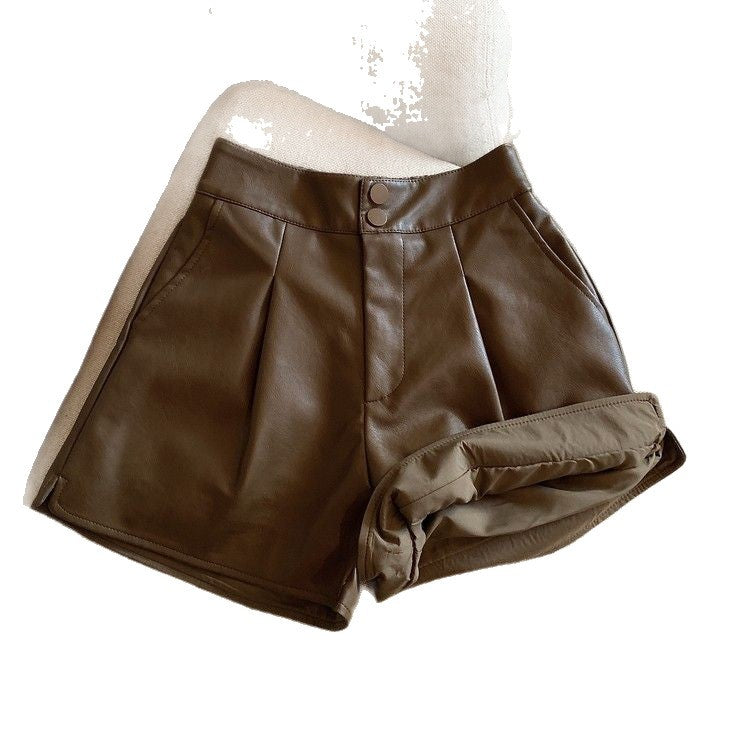 Pu Leather Pants Hot Girl Solid Color Casual Shorts Women 2025 New Petite Autumn Winter New High Waist Slim Versatile