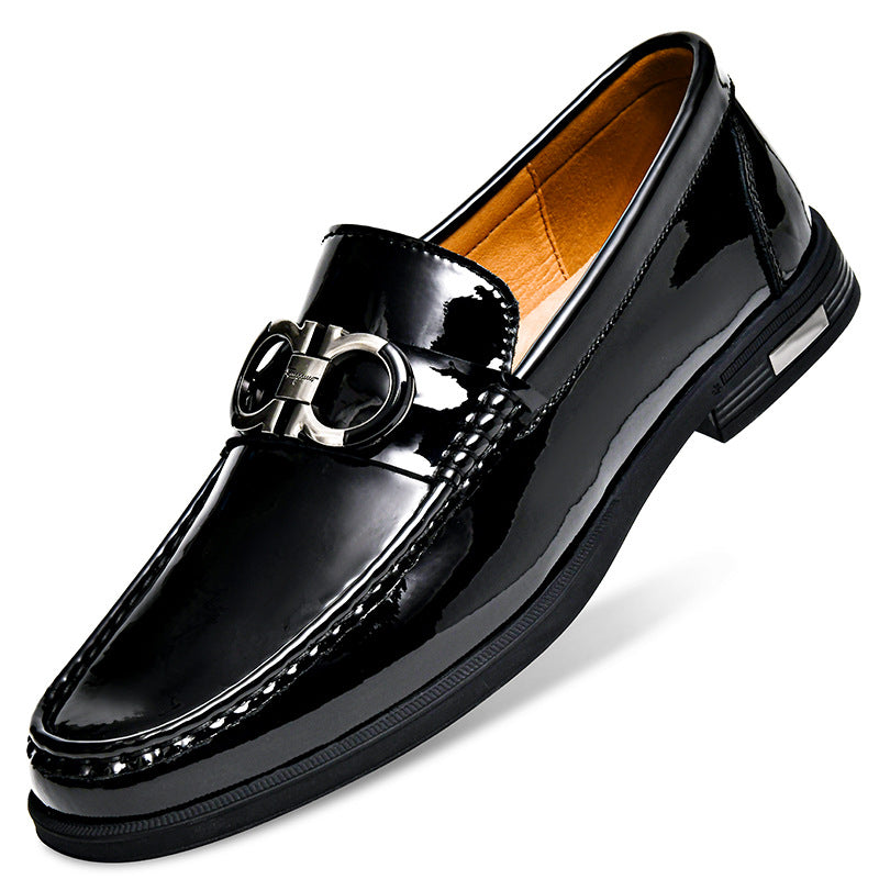 Amazon Large Size 47 Cowhide Loafers Men's Mirror Glossy Plaid Embossed British Casual Business Slip-On Leather Shoes