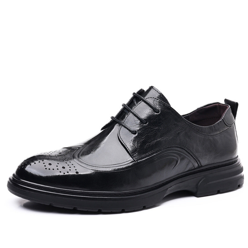 Men's leather shoes New genuine leather business formal wear men's shoes brogue carved wedding shoes Korean style British platform fashion shoes