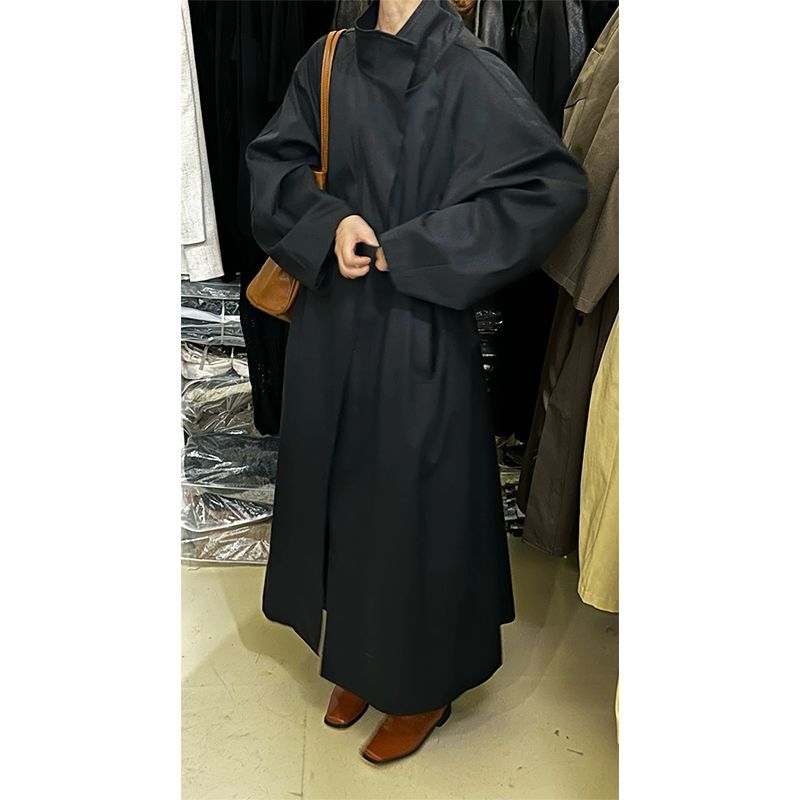 2026 Autumn High-End Stylish Minimalist Chic Lazy Style Solid Color Long Stand Collar Trench Coat for Women