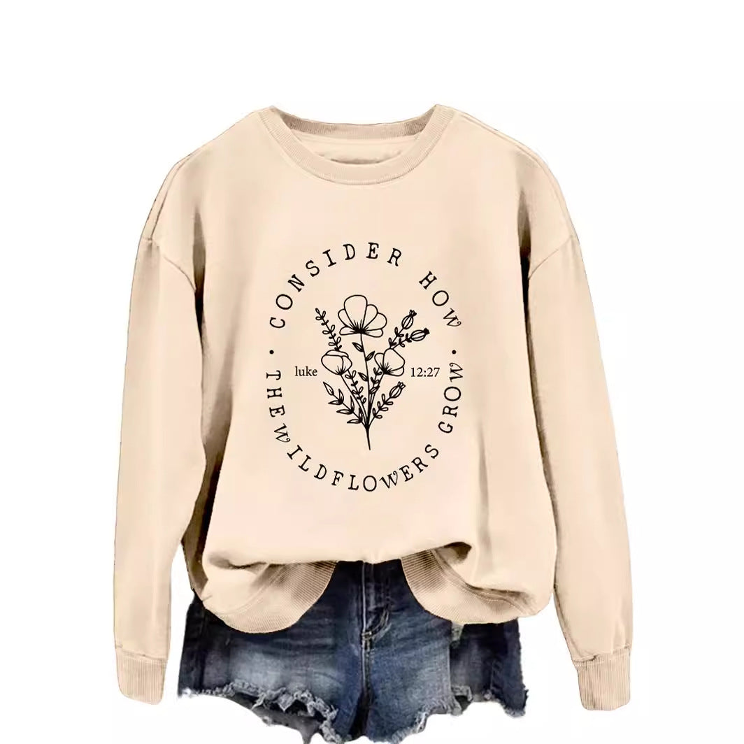 Amazon Fashion Top Consider How the Wildflowers Plaid Pullover Women's Sweatshirt New Style
