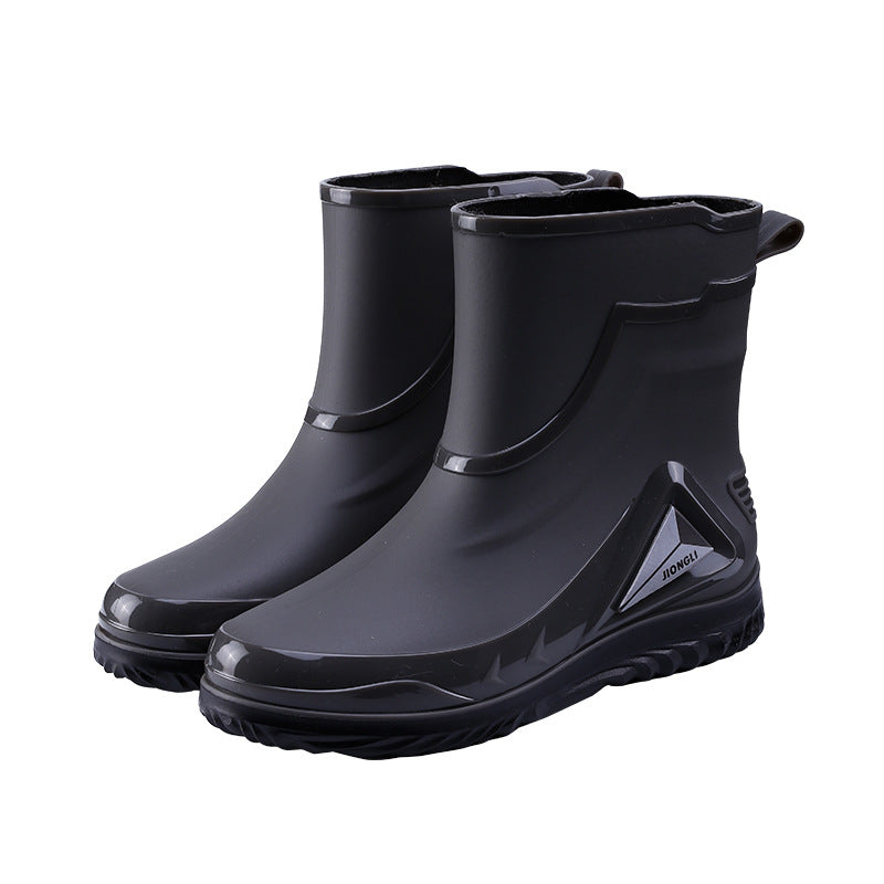 Men's Rain Boots with Cuffs, New Waterproof Shoes, Outdoor Drawstring Boots, Kitchen Non-Slip Work Rubber Shoes, Fleece-Lined Warm Rain Boots