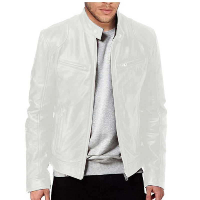 Foreign Trade European and American Men's Leather Jackets for Men and Teenagers Stand-Up Collar Punk Men's Motorcycle Leather Jackets Wholesale