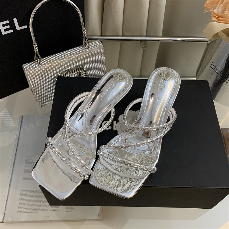 girls Summer European and American New High Heels, Stiletto Heels, Diamond Sandals, Sizes 35-39