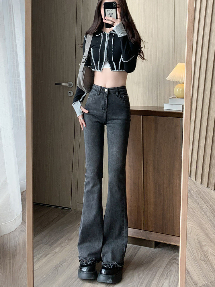 High-Waisted Bootcut Jeans for Women 2025 Summer New American Hot Girl Elastic Slimming Look Slimming Look Draped Floor-Length Pants