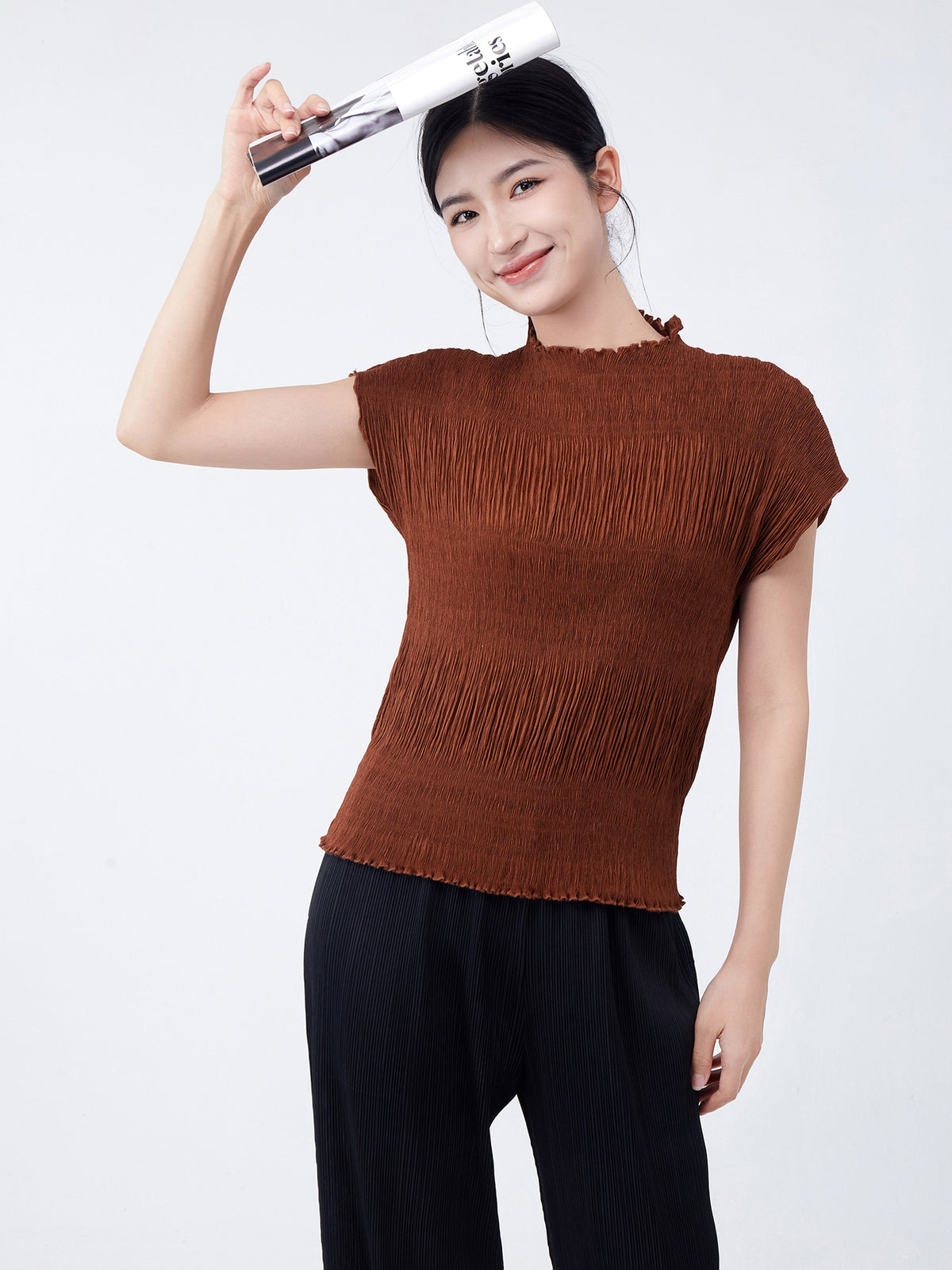 Miyake Short-Sleeve T-Shirt for Women, New Summer Style, Loose Fit, Solid Color, Simple and Elegant, Versatile Pullover Top, Stylish