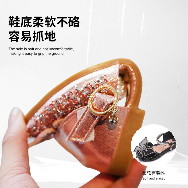 Girls Princess Shoes Cross-Border Summer New Bow Pearl Sandals Children's Single Shoes Baby High-Looking Small Leather Shoes