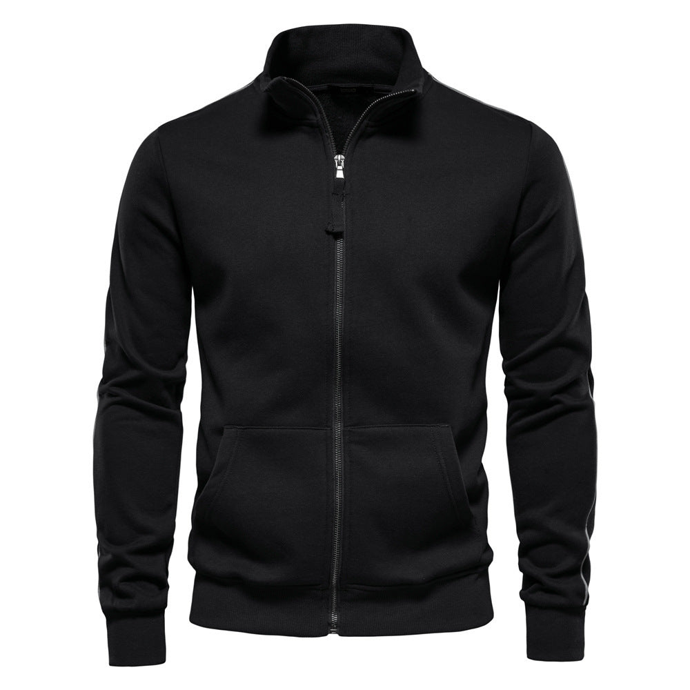 Cross-Border Men's Sports Versatile Stand-Up Collar Zipper Long-Sleeved Sweatshirt Contrasting Color Autumn and Winter Casual Cardigan 2024 New Men's