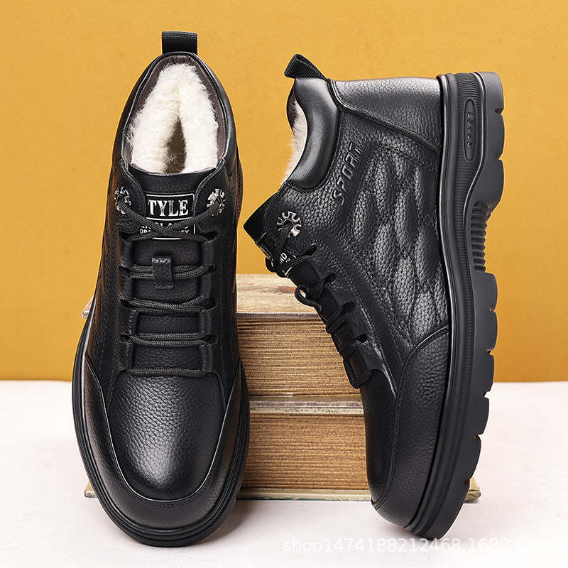 Men's Boots 2024 New Winter Fleece-Lined Warm Cotton Shoes Men's Genuine First-Layer Cowhide Short Boots 63806